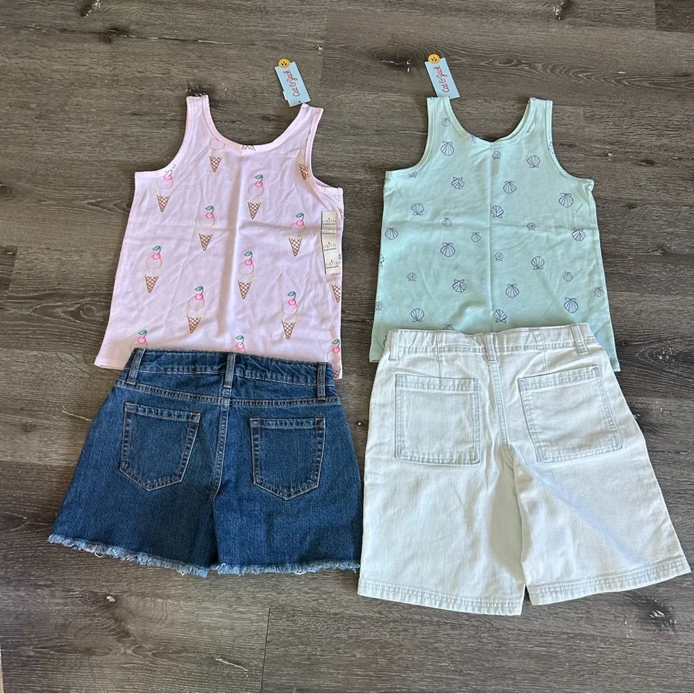 NWT Girls 10/12 Tank Tops & Denim Jeans Shorts Sets Outfits Art Class Cat & Jack - Picture 2 of 5